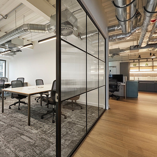 Office space view with glass wall